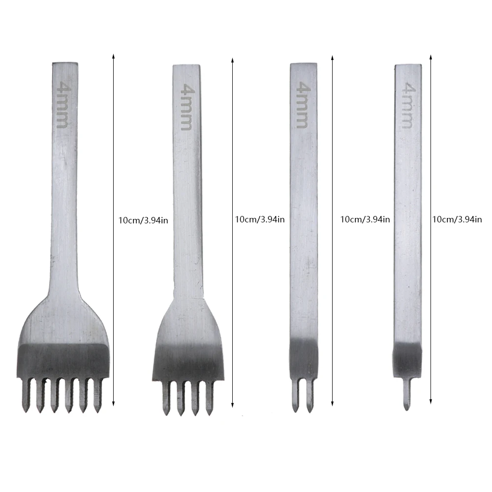 4mm 1/2/4/6 Prong Lacing Stitching Punch Craft Kits Chisel Set Leather Craft Tool Hole Punches
