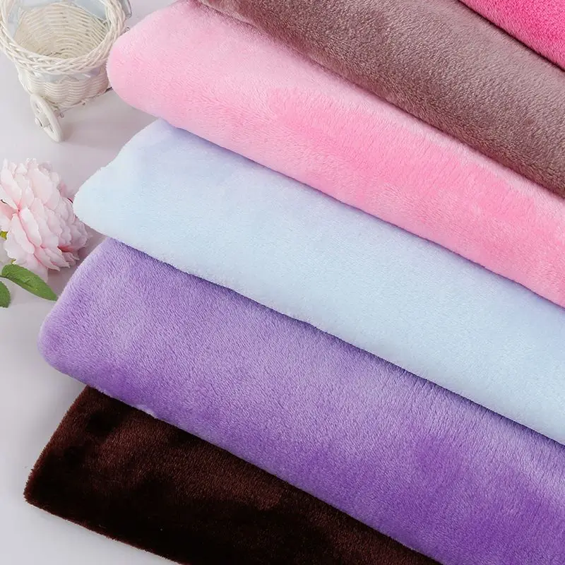 Low Moq Wholesale Popular Plush Toy Pajamas Fleece Fabric Solid color 100% Polyester Microfiber Coral Fleece fabric