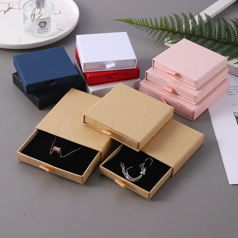 Custom Logo Cardboard Jewelry Gift Box Necklace Package Slide Drawer Paper Box With Black Foam