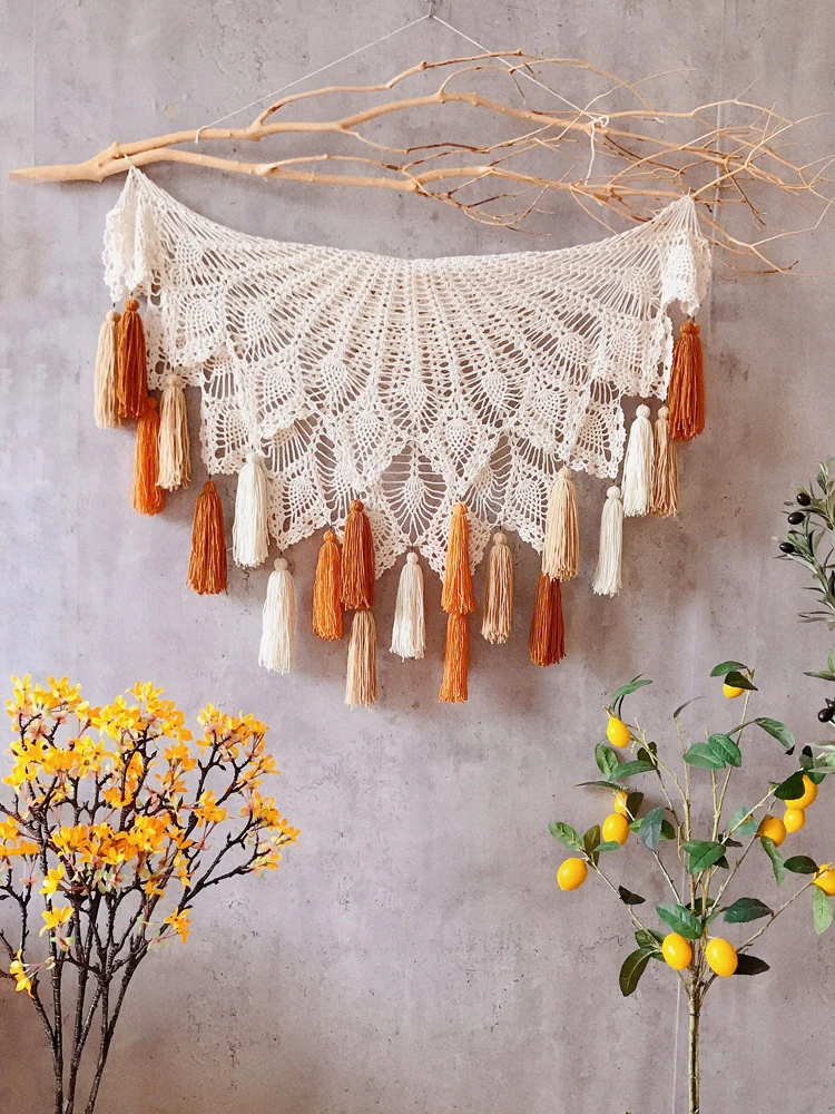 Макраме домашний настенный гобелен геометрический Ретро кружевной Ловец снов ручной работы скандинавский крыльцо диван Бохо украшение настенный гобелен макраме