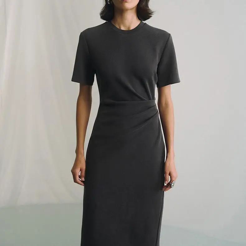 Wholesale Customizable Summer Midi Long Hollow out Blended Fabric Blank T Shirt Anti-Static and Anti-Wrinkle Dress for Women