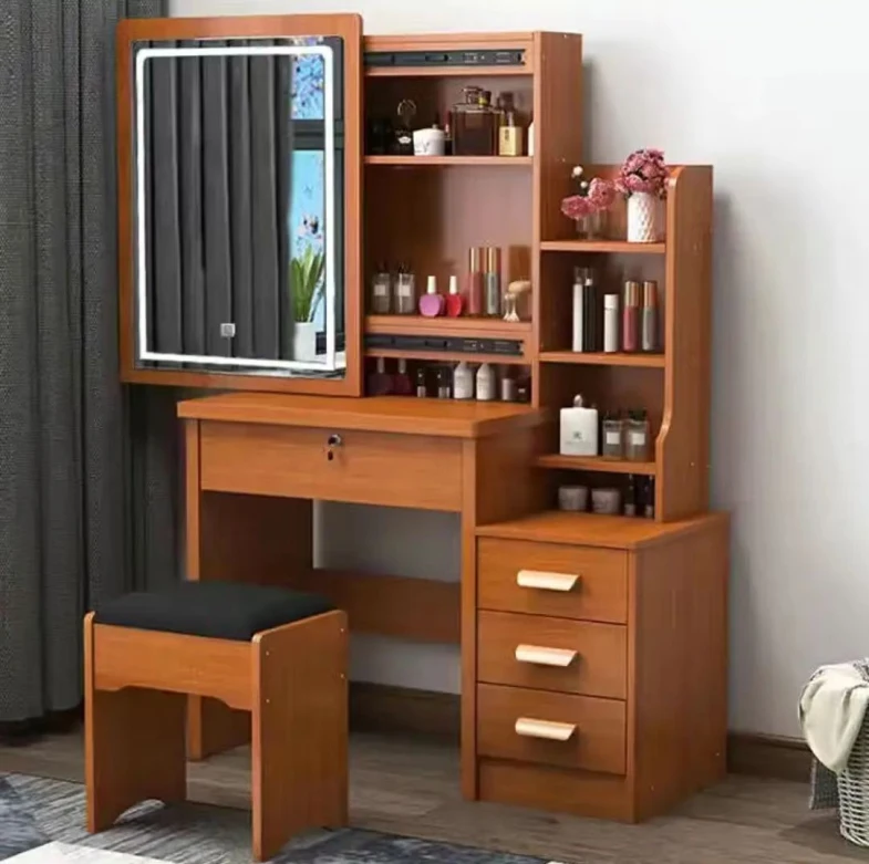 Bedroom Furniture Manufacturer Makeup Vanity Desk Dressing Table With 3 Drawers Sliding LED Mirror