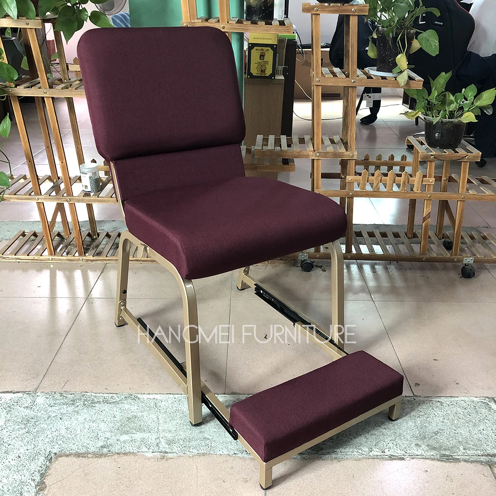 wholesale metal upholstery interlocking pastor church pulpit kneel pad chairs with retractable kneeler