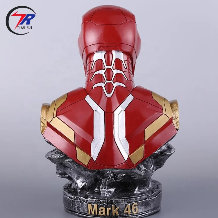 Hot products Home decor cartoon Marvel Red Iron Man can shine fiberglass bust resin statue