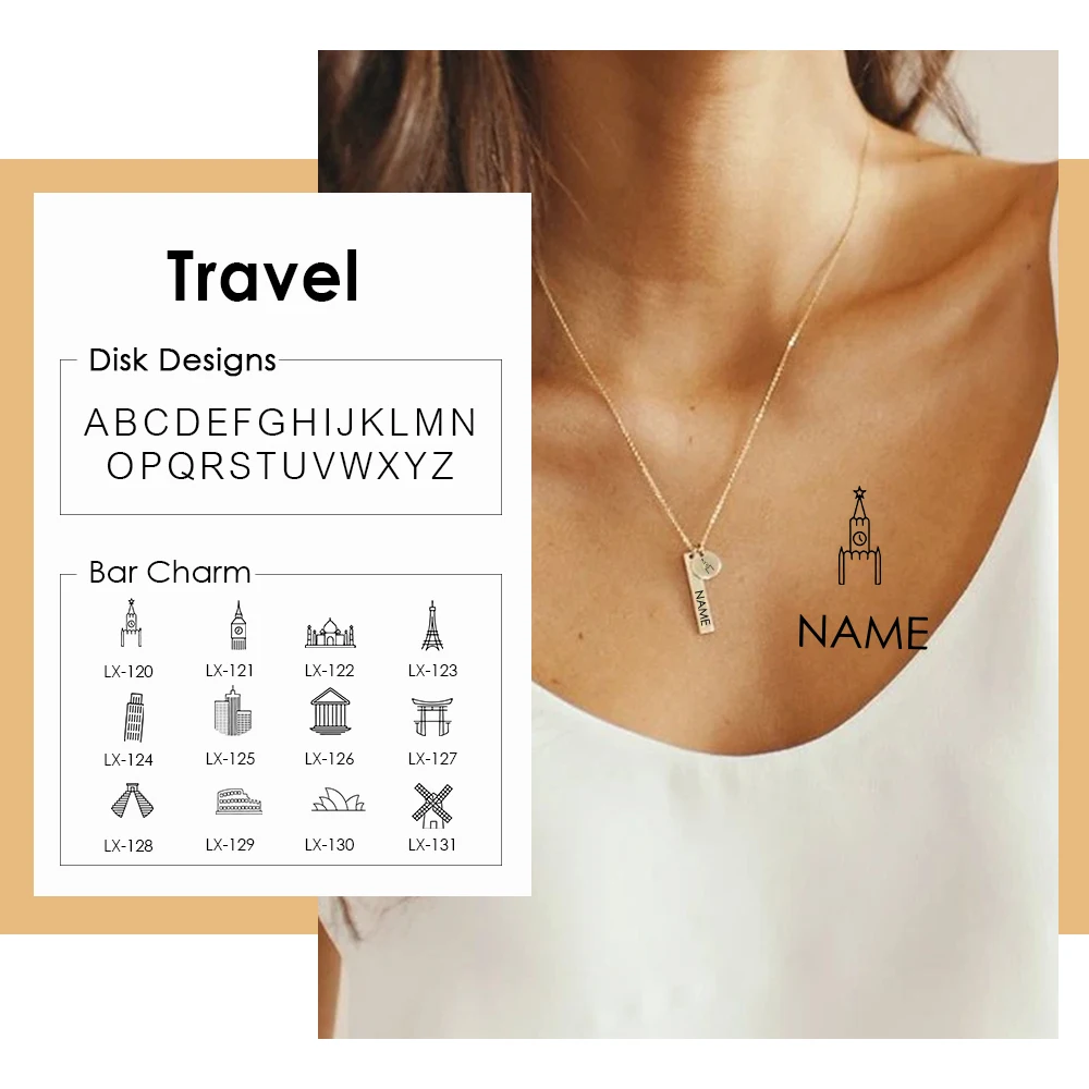Custom stainless steel city travel women 14k gold necklace jewelry 2021