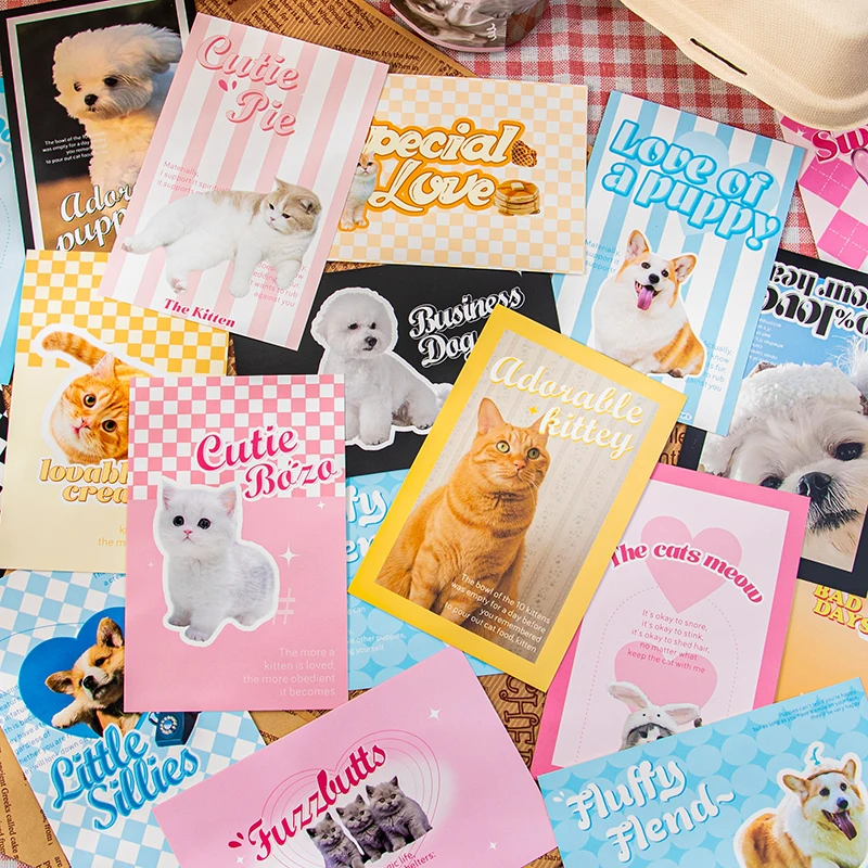 Mr. Paper 4 Design 20Pcs/Box Postcard Kawaii Animal Series Colorful Cartoon Cat and Puppy Postcard for Kid DIY Decoration
