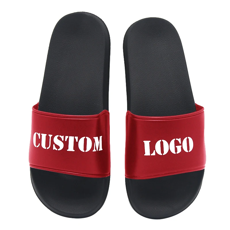 Wholesale Men Pu Upper Slippers Slide Sandal Injection Blank Logo Slides White Print with Eva Custom Design