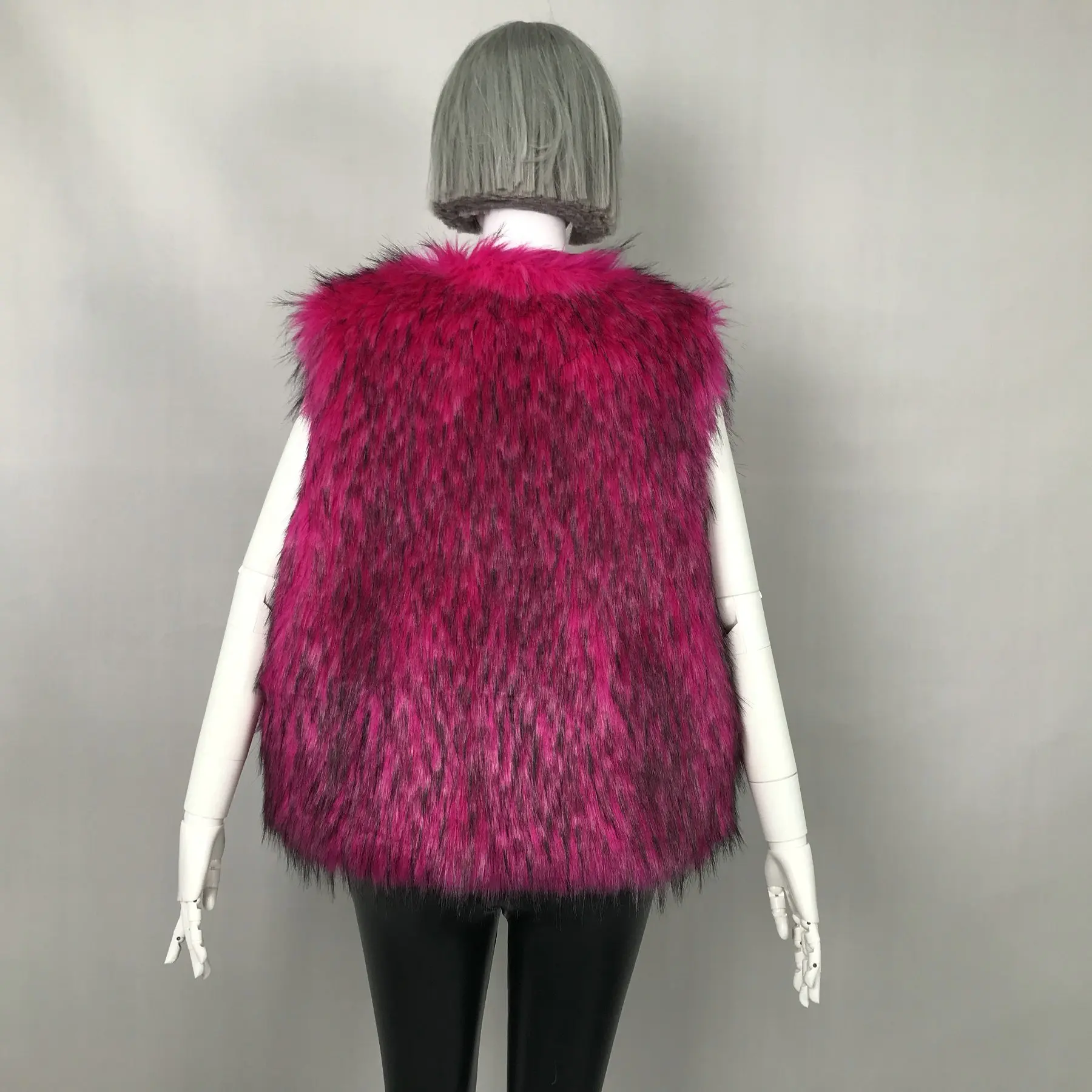 custom girls Hot Sale Winter Warm raccoon Fur Gilet Waistcoat Women Grey Faux Fur Vest