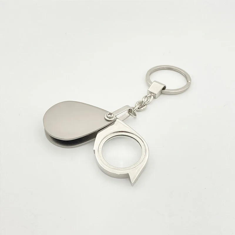 Custom logo Portable Pocket Reading Magnifier 10X Folding with Metal jewelry Key chains Handheld mini magnifying glass keychain
