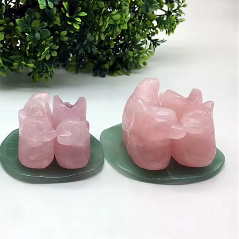 
Crystal Gemstone rose quartz mandarin duck carving for wedding guests 