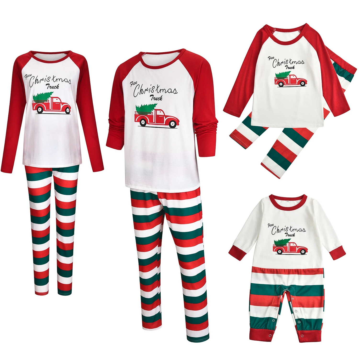 
Christmas Pajamas Family Matching Stripe Design with Cartoon Print Sleepwear Fashion Casual Style Festival Family Clothing Sets 