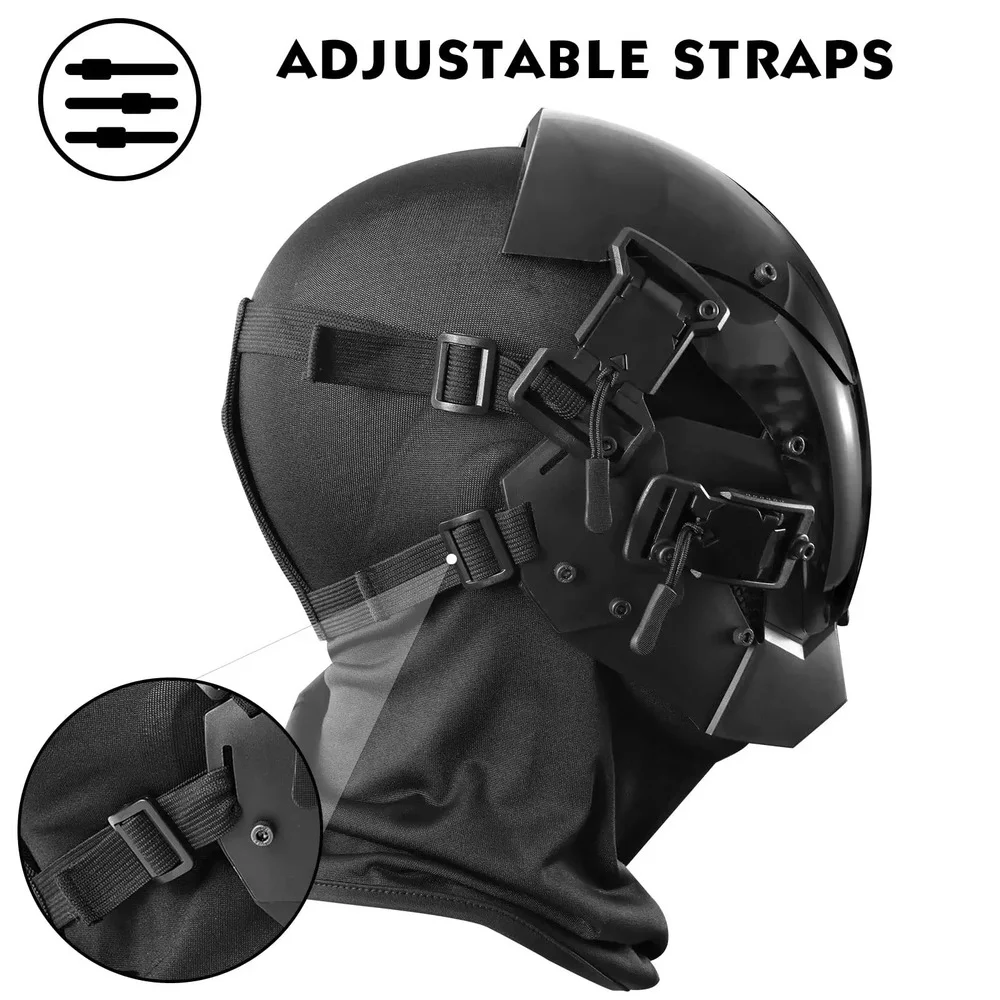 CYBER01 Cyberpunk Helmet Mask with LED Light, Future Cosplay Props for Men Women Boys, Halloween Party Christmas Party Type