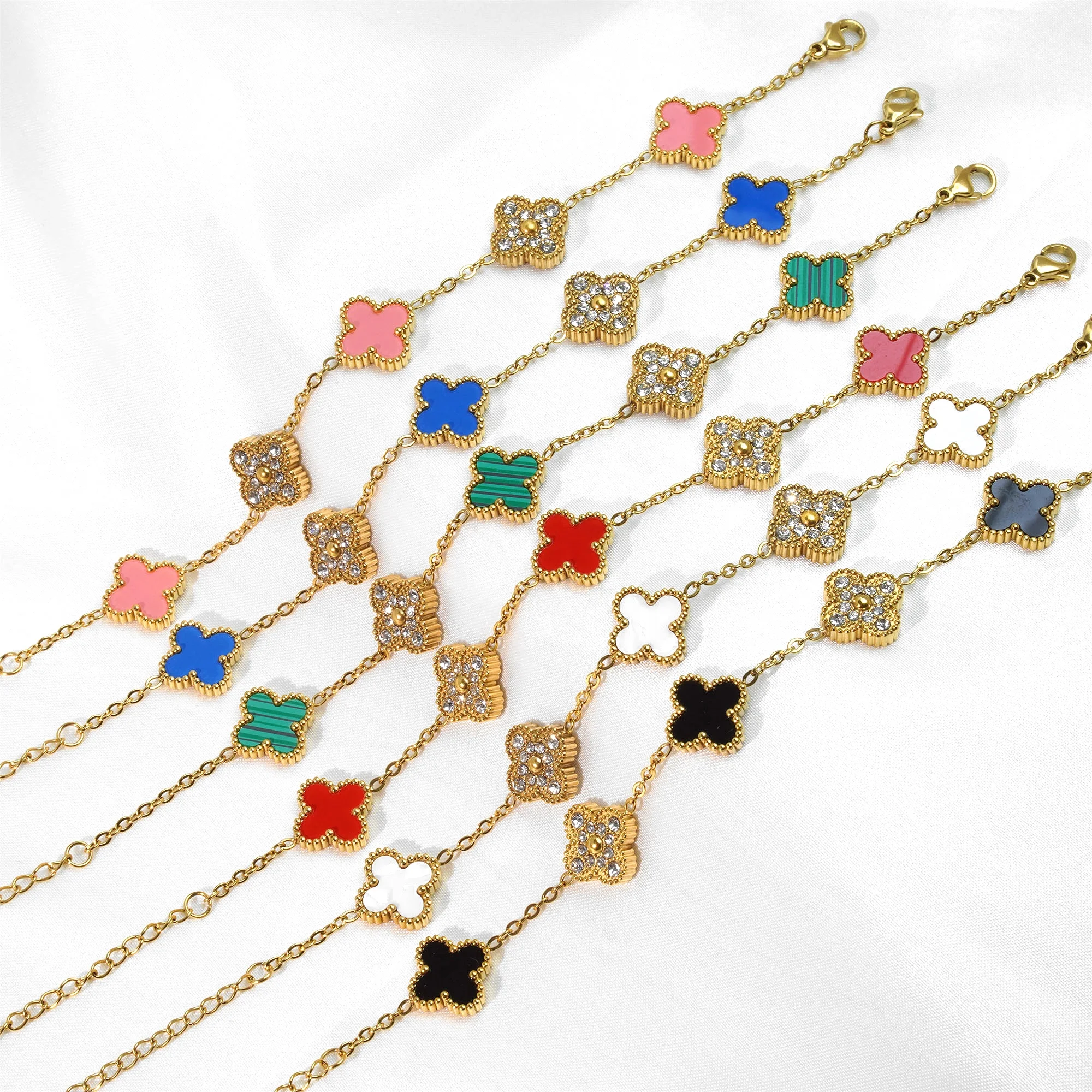 18 K Gold-plated Silver Diamond Four Leaf Clover Bracelets Women Jewelry Shopify Dropshipping Flower Chain Fine Bracelet
