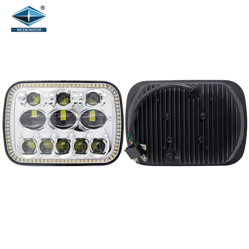 DOT Halo Ring Rectangle Square Sealed Beam Warning DRL Turn Projector 5x7 Led Headlight For Jeep Wrangler