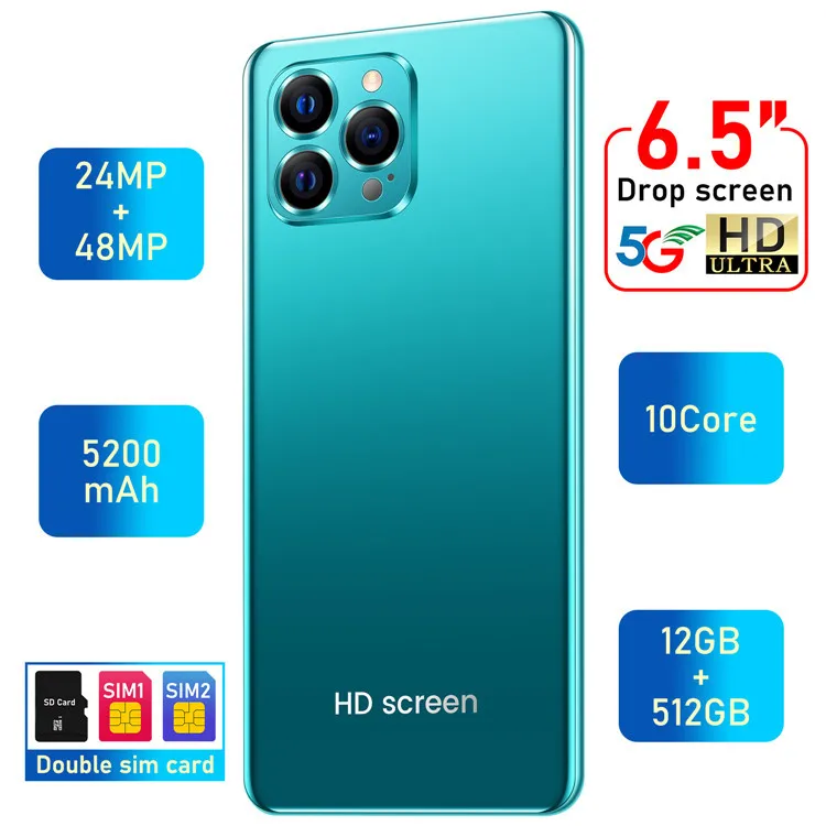 Смартфон i12 Pro 6 5 дюйма 12 + 512 ГБ Android 10 ядер 5G LET phone 3 камера MTK6889 распознавание лица разблокированный мобильный