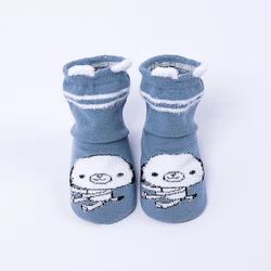 Custom factory supply cartoon eco panda socks feather yarn anti skid patchwork baby socks for autumn winter