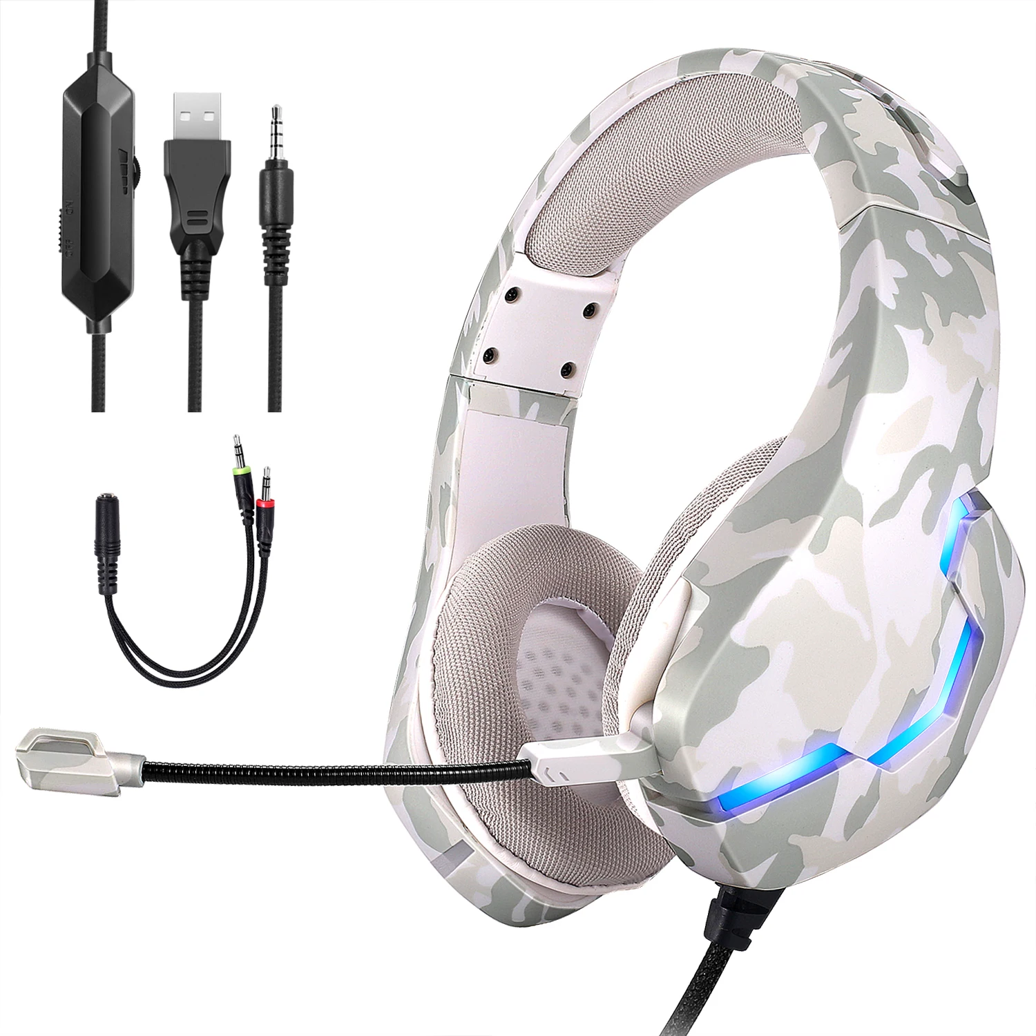 Qiyu wholesale gaming RGB light gamer headset Camouflage headphone with mic microphone