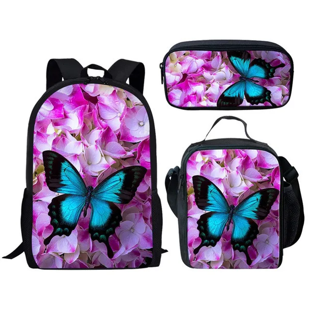 Children School Backpacks Fashion 3 PCS/SET Butterfly Printing Shoulder Bags for Teenage Girls Cool Bookbags