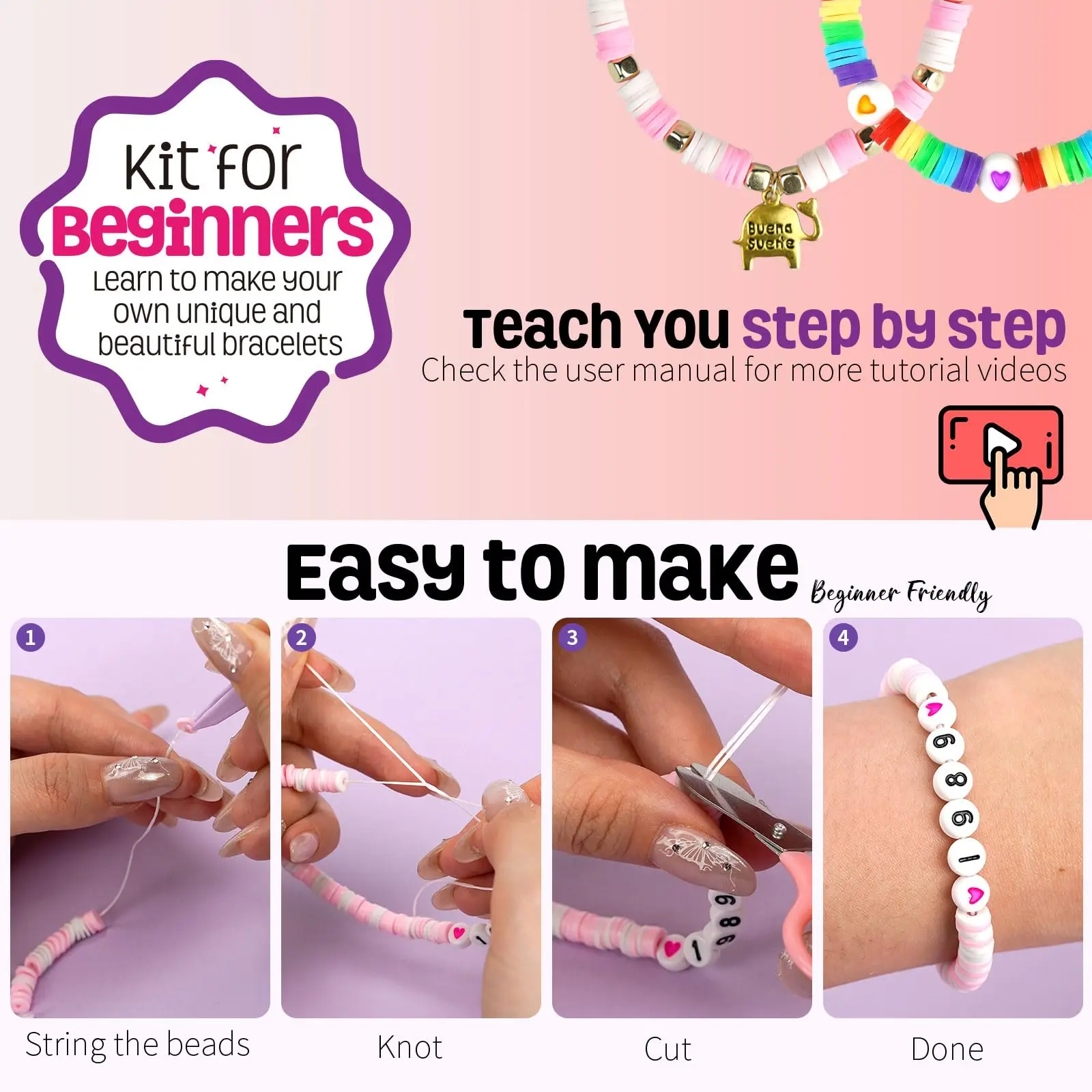 New Arrival Kids Polymer Clay Beads Set Heart Charm Letter Beads Set Bracelets Accessories Kit For Necklace Jewelry Craft Making