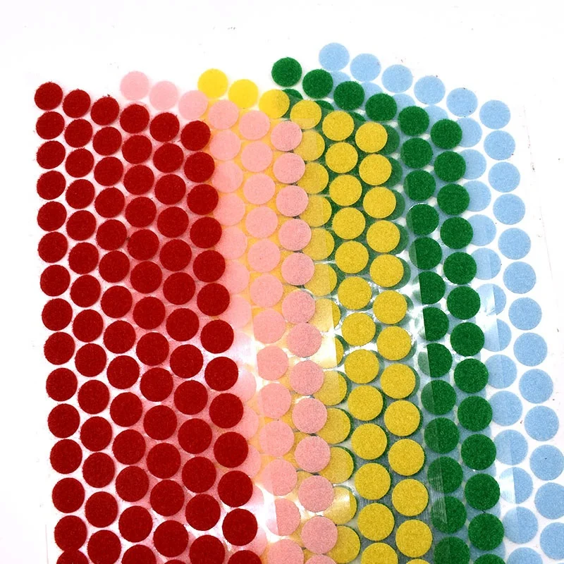 Red,Green,Blue,Yellow adhesive circle hook and loop dots strong glue adhesive hook loop spots