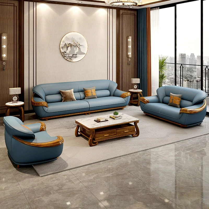 European-Style Luxury Living Room Furniture Set High-End Retro Sectional Sofa with Solid Wood Ebony for Hotels and Villas