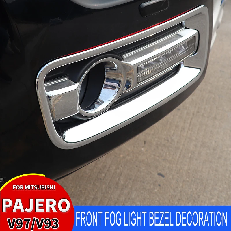 Front Fog Lamp Frame Cover ABS Chrome Car Head Foglight Lamp Frame Sticker Styling Accessories For Mitsubishi Pajero V97V93V87
