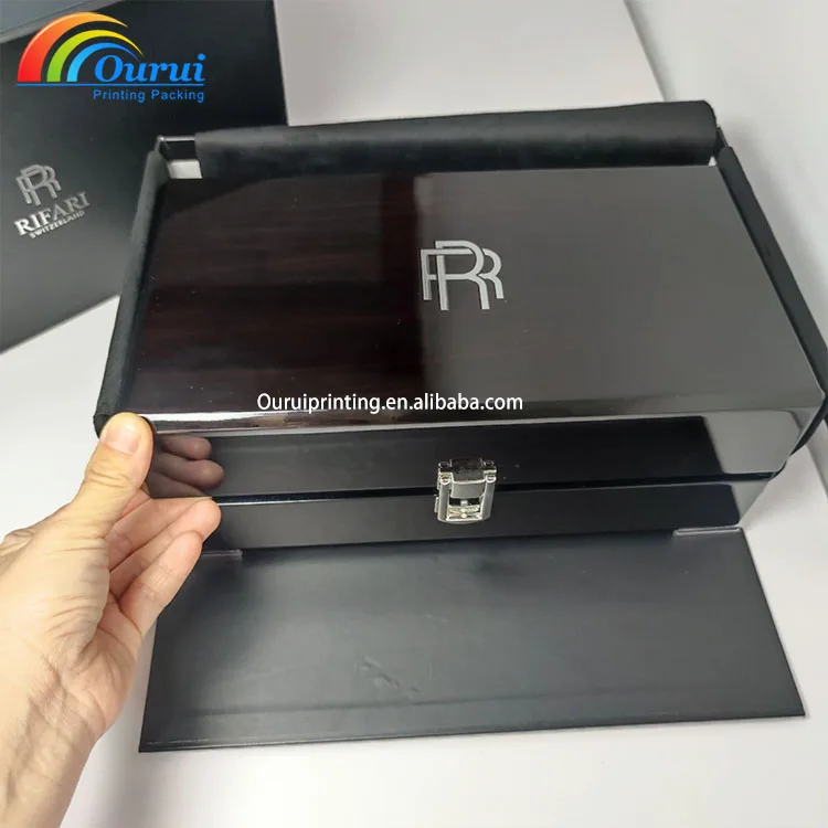 Luxury High Quality printing Logo single slot PU lining black wood highend Gift Packaging brand Watch Box