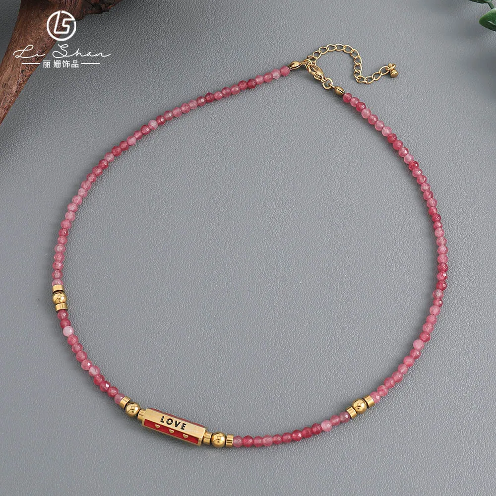 Stainless steel real gold plated LOVE pendant watermelon red natural stone bead necklaces for women new arrival 2024 women