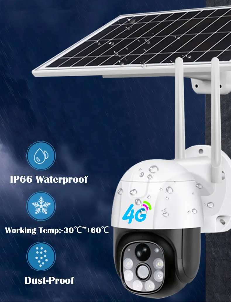 Solar Camera 360 Degree Rotate 3MP V380 Ptz 4g Outdoor Waterproof Motion Detection Battery Audio Solar Camera Wifi