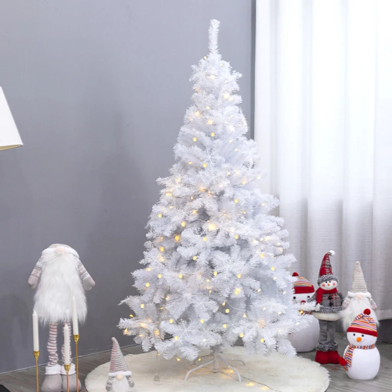 Wholesale Snow Flocked Home Office Party Holiday Decoration LED Lights Metal Hinges Base Artificial Pine White Christmas Tree