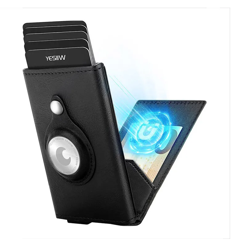 Custom Pop up RFID Blocking  AirTag Leather Credit Card Holder Wallet with Money Clip and ID Window For Men
