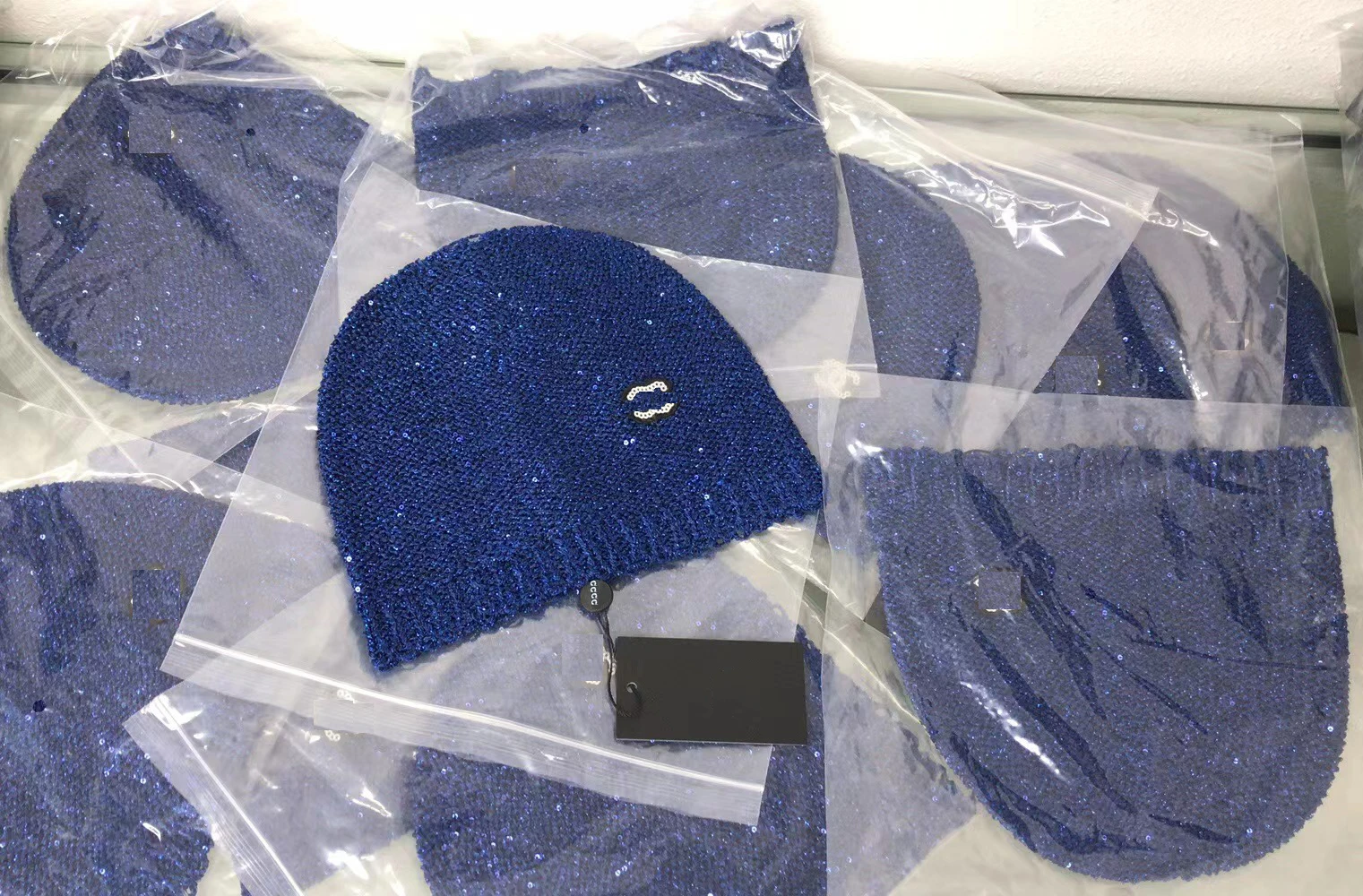 High version knitting hats new designer shiny hat  letter C fashion hat for girls