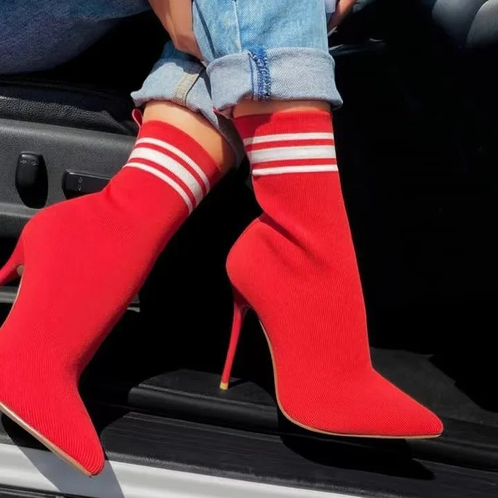 Fashion Size 43 Wholesale Women Ankle Boots Shoes Plus Low Top Thin Heel Knitted Sock Boots For Ladies