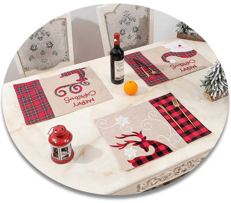 Christmas deer placemat Table Mats Merry Xmas Placemats Dining Room Kitchen Decor New Santa Claus Elk Linen