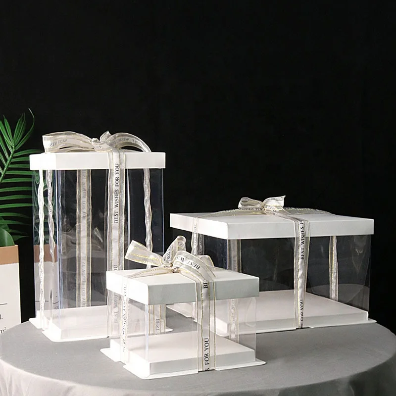 10 inch Transparent Cake Box Flower Gift Dustproof Exhibition Storage Box Paperboard Birthday Packaging Cake Box
