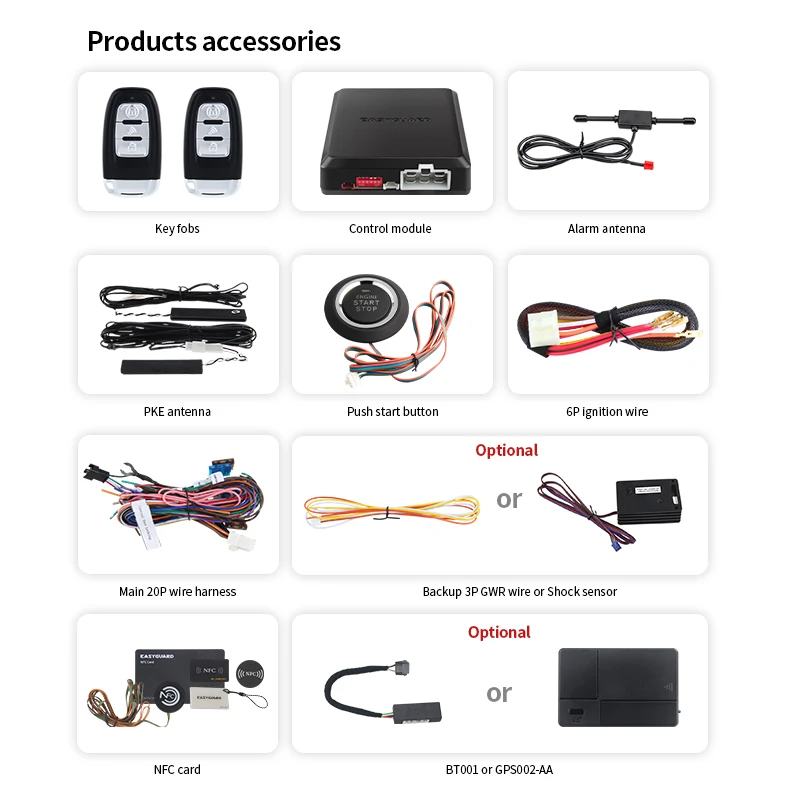 EASYGUARD Universal EC002-NFC-AA  PKE Car Alarm System Passive Keyless Entry & remote engine start & NFC lock unlock