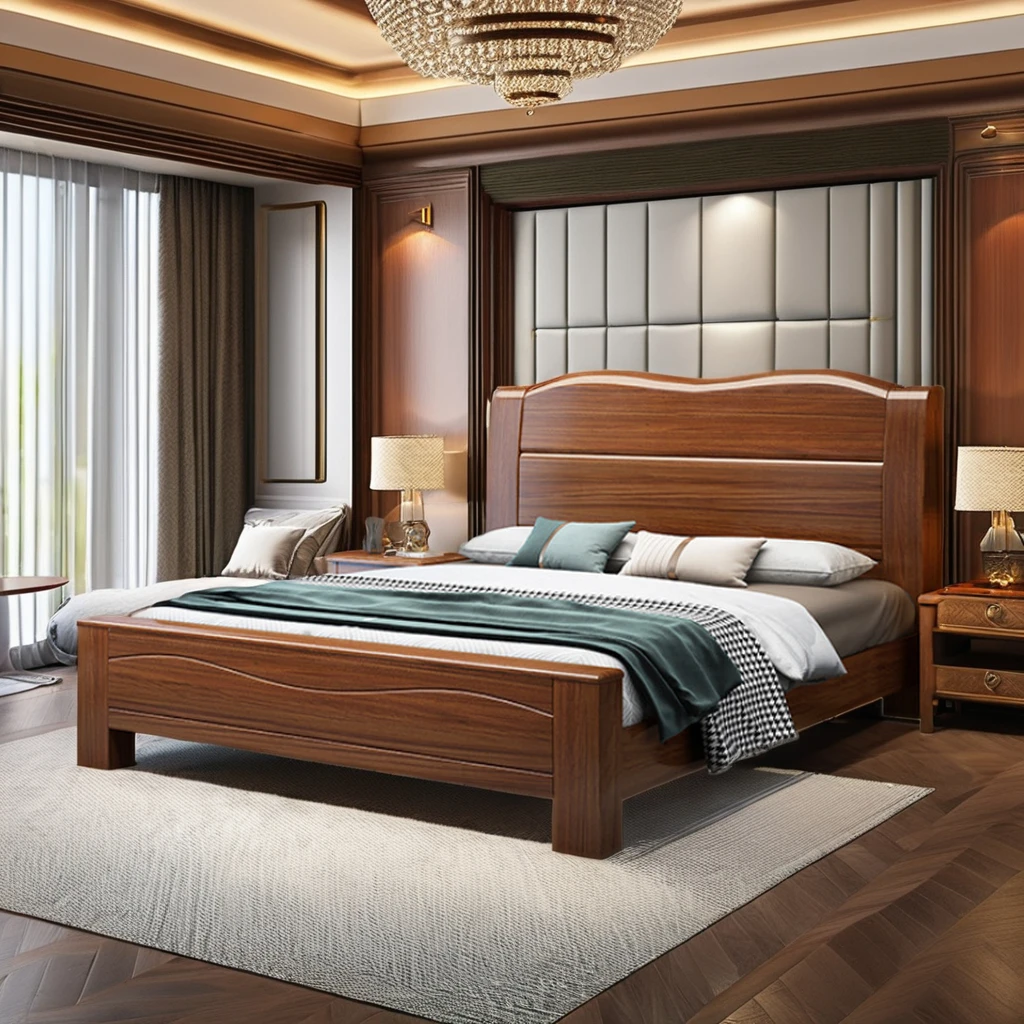 Solid Wood King Size Bed High Quality Contemporary Design for Home or Apartment for Hotel & Bedroom Use