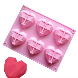 Factory Direct Price 3D Six Hole Dimensional Heart Shape Silicone Candy Soap Cake Molds