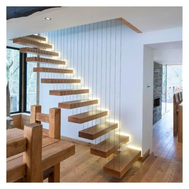 manufacturer new design Australian Standards modern luxury indoor floating stairs straight stairs wood tread staircase