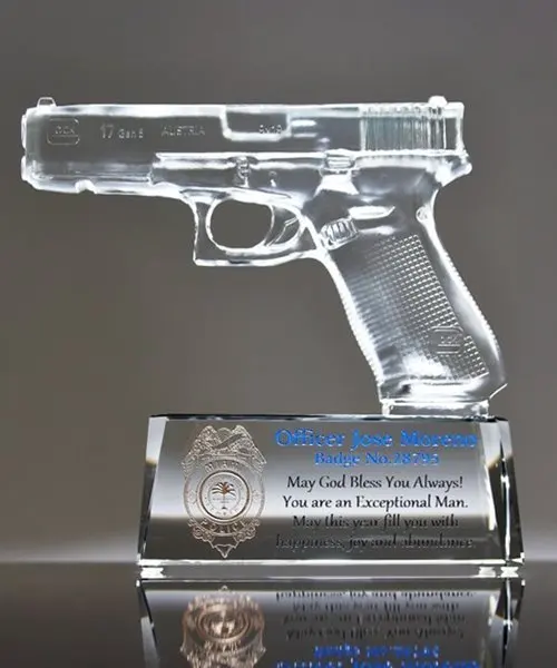 Hitop High Grade Custom Pistol Model Shape 3D K9 Crystal Gun Trophy Awards Unique Design for Aouvenirs