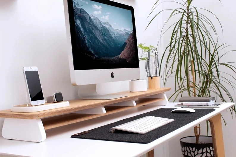 Best Selling Double Layer Wooden Display Riser Multifunctional Computer Bracket