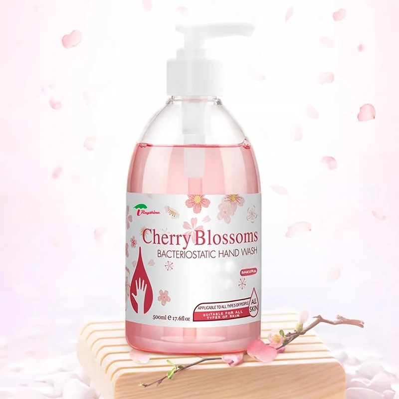 Rayshine Wholesale Custom Private Brand Cherrt Blossom fragrance Liquid Soap for hand washing Sterilization with Pump Head 500ml