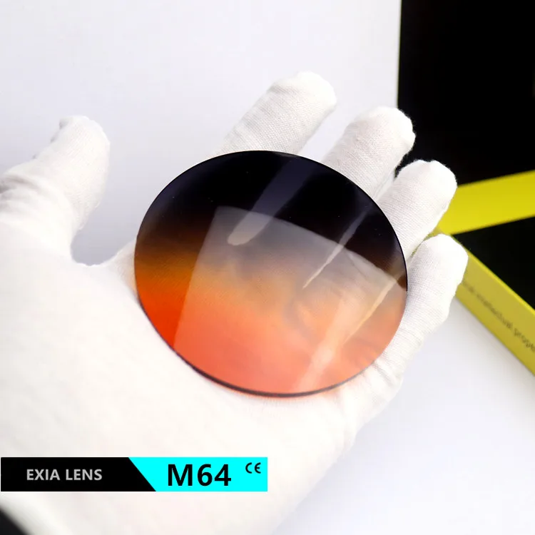 EXIA Lens M64 Sun Glasses Lens 1.61 Polyurethane MR-8 UV400 Gradient Grey to Orange Color Base Curve 3 Thickness 3mm SHMC
