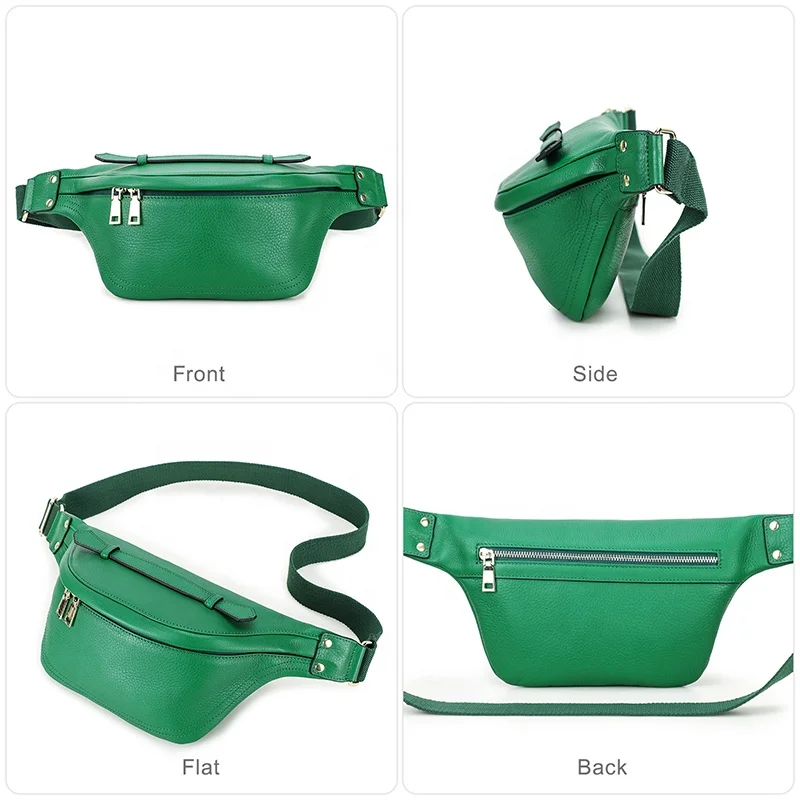 Women Multifunction Hiking Running Waist Pack Green Casual Traveling Carrying Pouch Genuine Leather Hip Bum Bag Fanny Pack