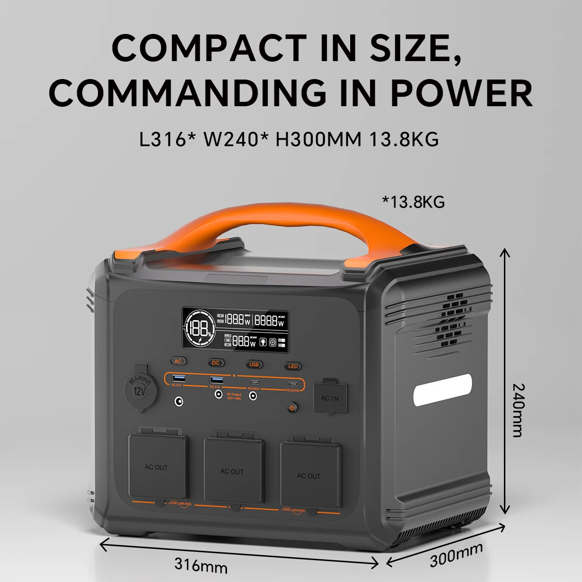 294000mAh Portable Power Station 1200W Solar Generator 1102Wh Fast charging LiFePO4 Battery for Home Backup, Power Outages