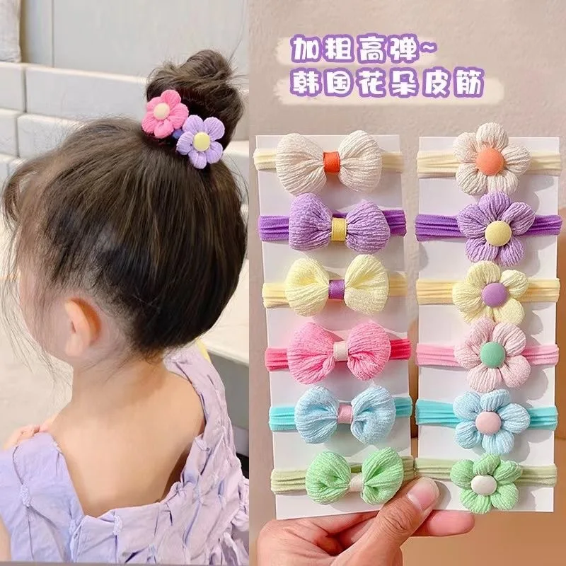 6pcs/set wholesale kids girls hair elastic hair band fashion Flowers Butterfly Bow Cute Elastic baby Hair Ties set