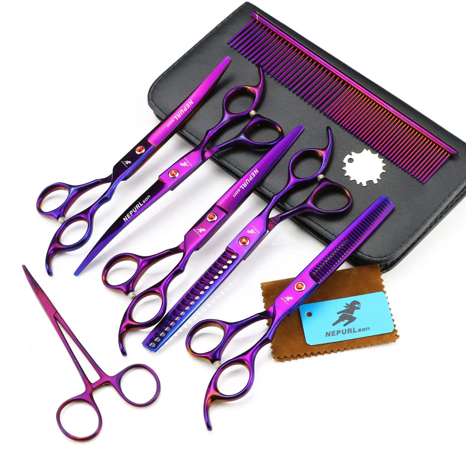Manufacture Stainless Steel 440c 7 Inch Dog Grooming Scissors With Comb Thinning Scissors Kit For Pet Cats Hair Cutting