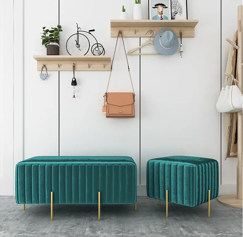 
2021 Velvet Stool Chairs And Ottoman Shoe Stool With Metal Legs 