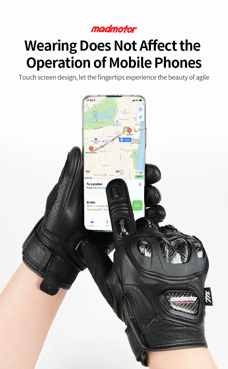 BMX ATV MX Hand Safety Protective Touch Screen Carbon Fiber Genuine Sheepskin leather white motorcycle gloves