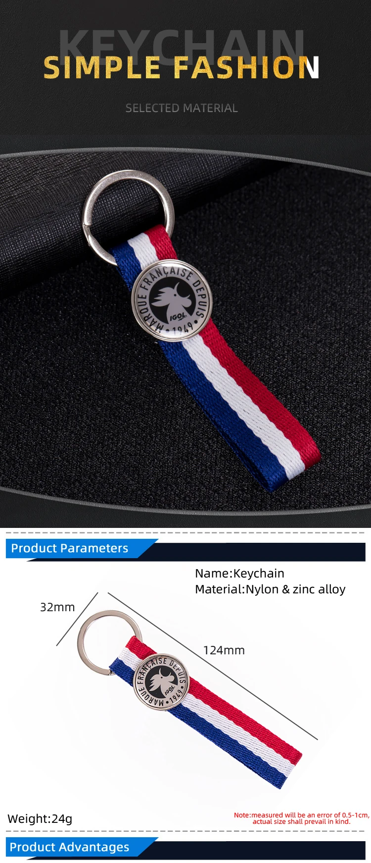 Hot Sale Twill Fabric Customized Own Trademark Merrow Border Flash Plain Embroidery Keychains for Clothing